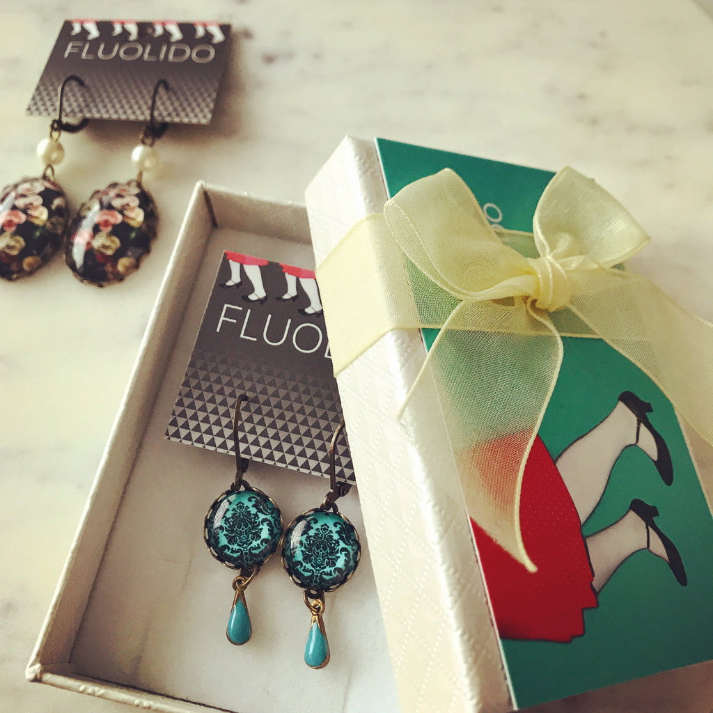Boucles d'oreilles Damassé Aqua-Noir